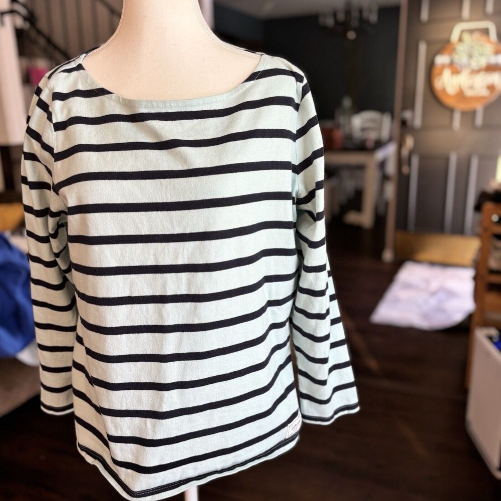 Talbots Womens 1X Petite‎ Mint Green Black Huntington Stripe Authentic Tee Top